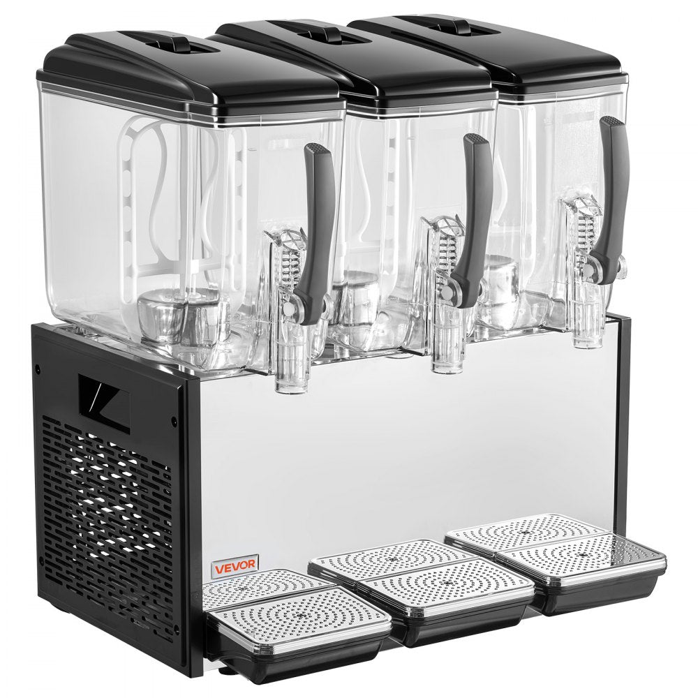 VEVOR Commercial Beverage Dispenser 3 Tanks 12 L / 12.7 QT Per Tank, Stainless Steel Juice Dispenser, Ice Tea Drink Machine with 45℉ to 54℉ Cooling Temperature, for Cold Drink Restaurant Bar Party
