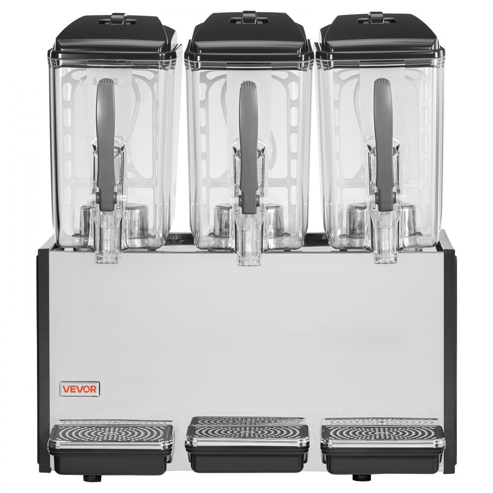 VEVOR Commercial Beverage Dispenser 3 Tanks 12 L / 12.7 QT Per Tank, Stainless Steel Juice Dispenser, Ice Tea Drink Machine with 45℉ to 54℉ Cooling Temperature, for Cold Drink Restaurant Bar Party