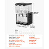 VEVOR Commercial Beverage Dispenser 3 Tanks 10 L / 10.6 QT Per Tank, Stainless Steel Juice Dispenser, Ice Tea Drink Machine with 45℉ to 54℉ Cooling Temperature, for Cold Drink Restaurant Bar Party