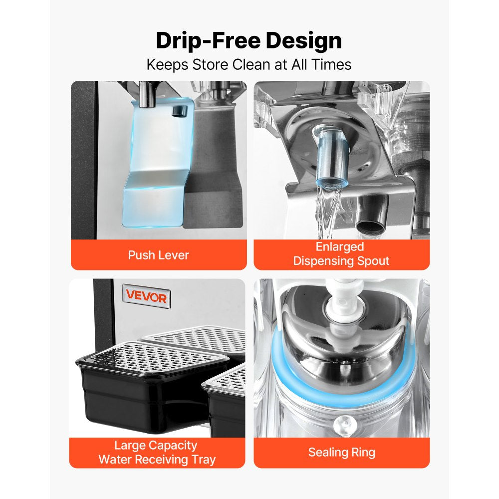 VEVOR Commercial Beverage Dispenser 4 Tanks 10 L / 10.6 QT Per Tank, Stainless Steel Juice Dispenser, Ice Tea Drink Machine with 45℉ to 54℉ Cooling Temperature, for Cold Drink Restaurant Bar Party