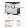 VEVOR Commercial Beverage Dispenser 4 Tanks 12 L / 12.7 QT Per Tank, Stainless Steel Juice Dispenser, Ice Tea Drink Machine with 45℉ to 54℉ Cooling Temperature, for Cold Drink Restaurant Bar Party