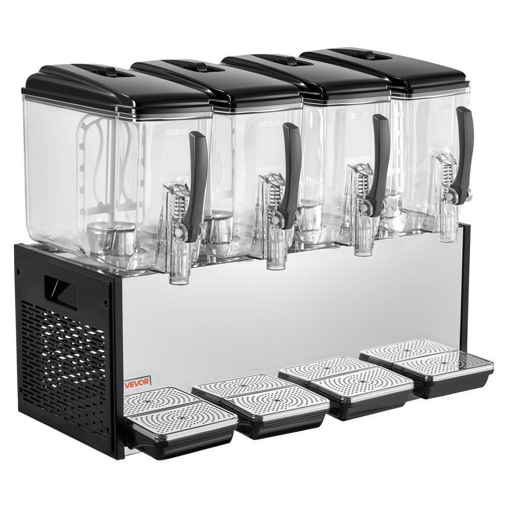 VEVOR Commercial Beverage Dispenser 4 Tanks 12 L / 12.7 QT Per Tank, Stainless Steel Juice Dispenser, Ice Tea Drink Machine with 45℉ to 54℉ Cooling Temperature, for Cold Drink Restaurant Bar Party
