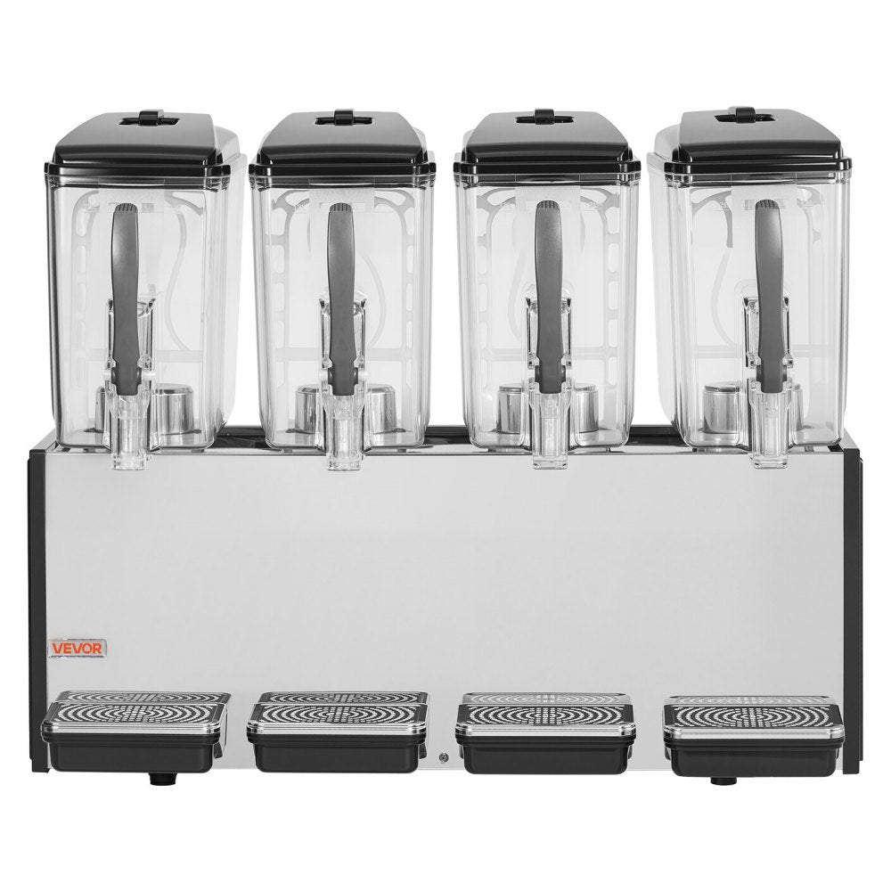 VEVOR Commercial Beverage Dispenser 4 Tanks 12 L / 12.7 QT Per Tank, Stainless Steel Juice Dispenser, Ice Tea Drink Machine with 45℉ to 54℉ Cooling Temperature, for Cold Drink Restaurant Bar Party