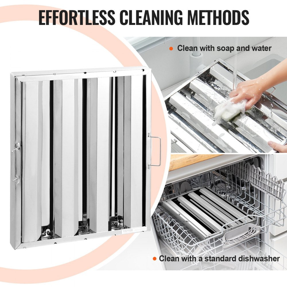 VEVOR Commercial Hood Filter, 15.5W x 19.5H Inch Range Hood Filters, Stainless Steel Restaurant Range Hood Baffle Filter for Grease Rated Commercial Kitchen Exhaust Hoods, 3 Grooves, Pack of 6