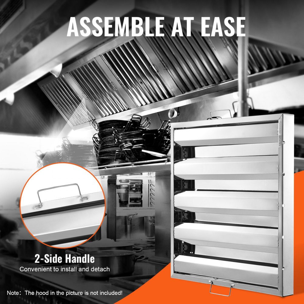 VEVOR Commercial Hood Filter, 19.5W x 19.5H Inch Range Hood Filters, Stainless Steel Restaurant Range Hood Baffle Filter for Grease Rated Commercial Kitchen Exhaust Hoods, 4 Grooves, Pack of 2
