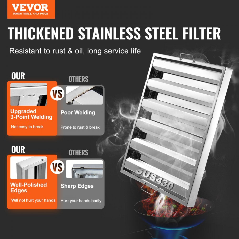 VEVOR Commercial Hood Filter, 24.5W x 19.5H Inch Range Hood Filters, Stainless Steel Restaurant Range Hood Baffle Filter for Grease Rated Commercial Kitchen Exhaust Hoods, 5 Grooves, Pack of 2