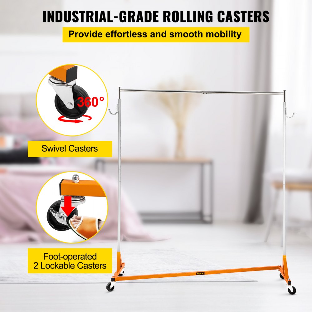 VEVOR Z Rack, Industrial Grade Z Base Garment Rack, Rolling Z Garment Rack, Sturdy Steel Z Base Clothing Rack with Lockable Casters for Home Garment Store Display Commercial Use Oran