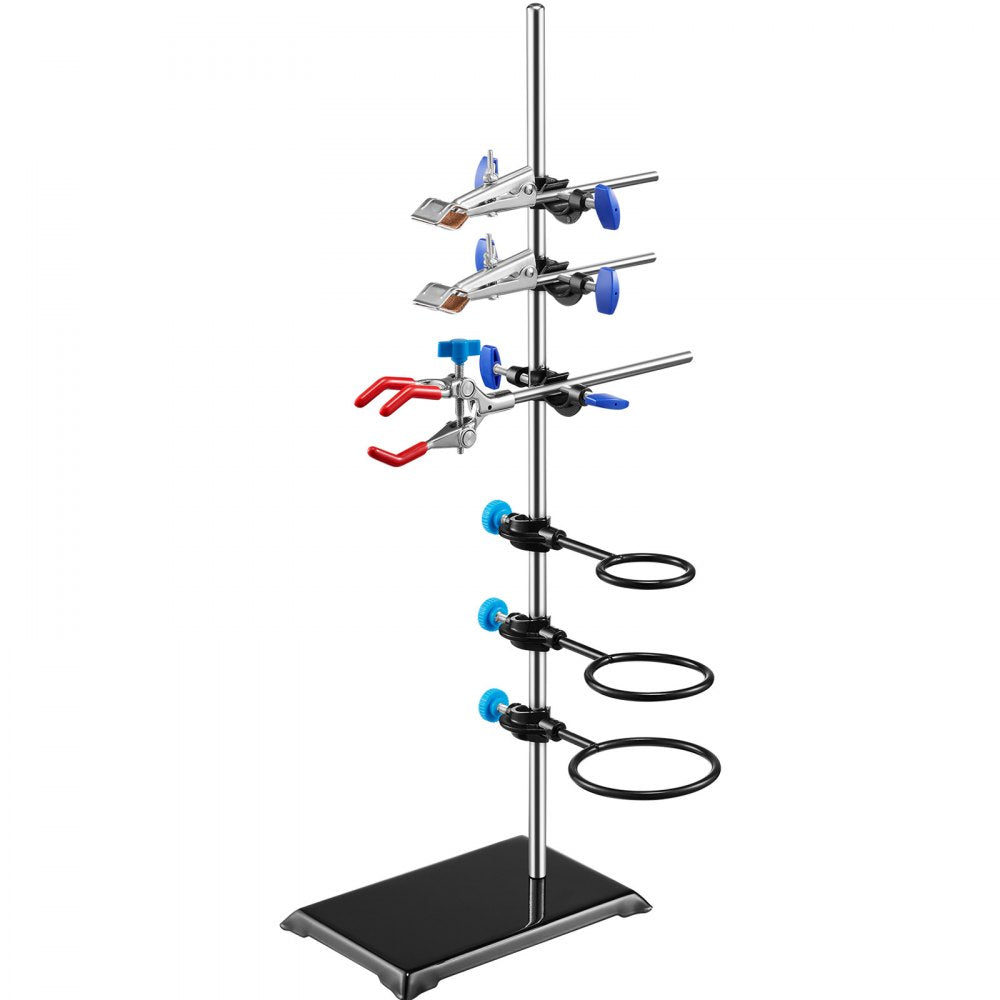 VEVOR Lab Stand Support, Laboratory Retort Support Stand Set, Steel Lab Stand 23.6" Rod and 8.3" x 5.3" Cast Iron Base, Includes Flask Clamps, a Burette Clamp and Cross Clamps