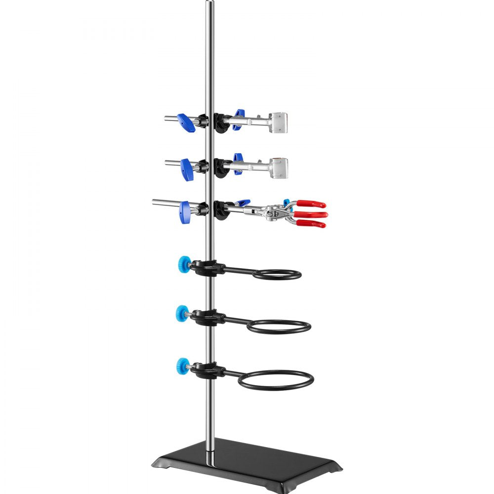 VEVOR Lab Stand Support, Laboratory Retort Support Stand Set, Steel Lab Stand 23.6" Rod and 8.3" x 5.3" Cast Iron Base, Includes Flask Clamps, a Burette Clamp and Cross Clamps