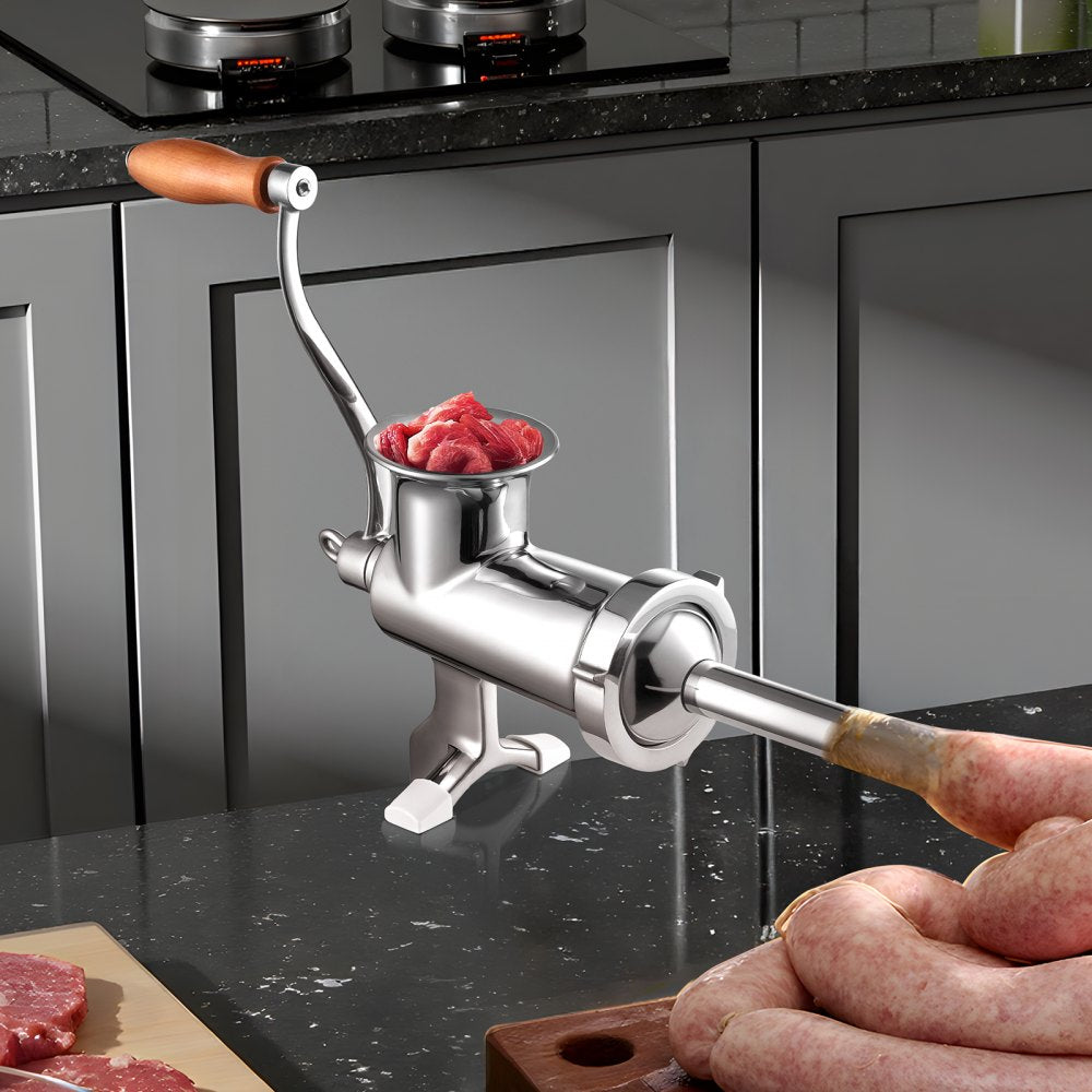 VEVOR Manual Meat Grinder, 304 Stainless Steel Hand Meat Grinder with Steel Table Clamp, Meat Mincer Sausage Maker with 1 Cutting Blade, 2 Cutting Plates, Sausage Tube for Beef Pork Pepper Mushroom