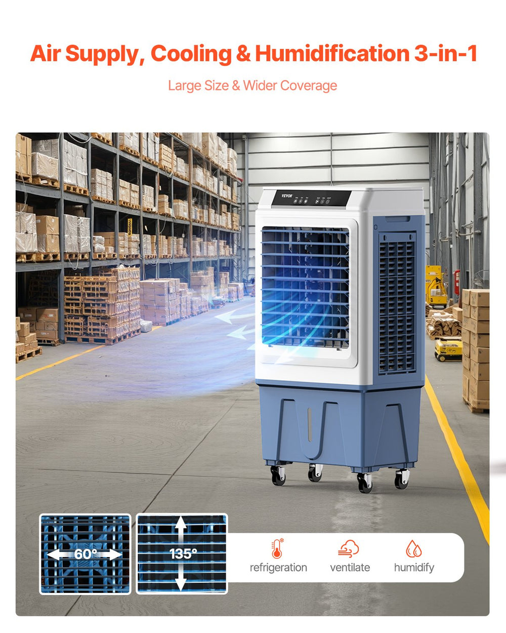 VEVOR Evaporative Air Cooler, 3100 CFM with 9 Gallon Water Tank Swamp Cooler, Portable Cooling Fan with Remote Control, 12H Timer, 4 Ice Boxes, Quiet Operation, 3 Wind Speeds for Outdoor Indoor Use