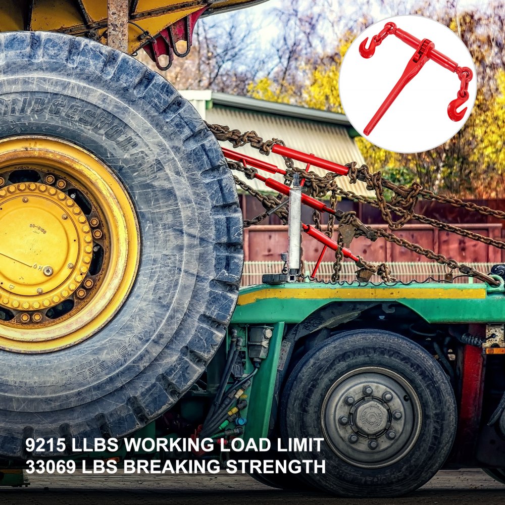VEVOR 9215LBS 3/8\" – 1/2\" Ratchet Binders 9,215 LBS Secure Working Load, G70 Hooks and Adjustable Length, for Grade 70-80 Chains, Tie Down, Hauling, Towing, 2-Pack, Red