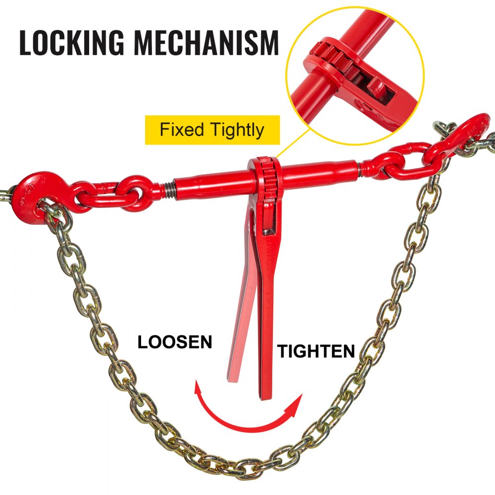 VEVOR 9215LBS 3/8\" – 1/2\" Ratchet Binders 9,215 LBS Secure Working Load, G70 Hooks and Adjustable Length, for Grade 70-80 Chains, Tie Down, Hauling, Towing, 2-Pack, Red