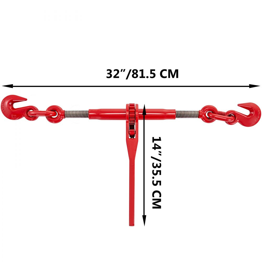 VEVOR 9215LBS 3/8\" – 1/2\" Ratchet Binders 9,215 LBS Secure Working Load, G70 Hooks and Adjustable Length, for Grade 70-80 Chains, Tie Down, Hauling, Towing, 2-Pack, Red