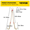 VEVOR G80 V Bridle Chain, 5/16" x 2' Towing Chain Bridle with 15" J Hooks, T Hooks & Grab Hooks, Heavy Duty Transport Chain Bridle with 10800 lbs Safe Working Load for Flatbed Truck Wrecker Recovery