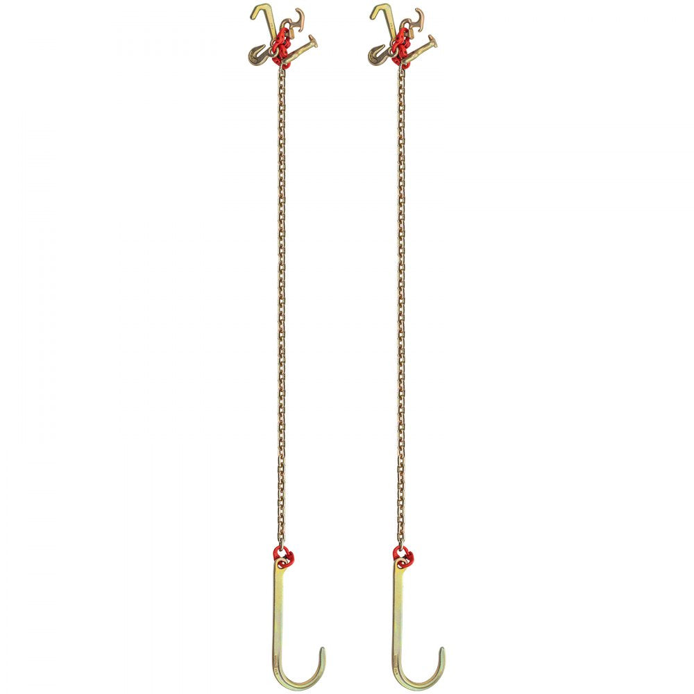 VEVOR J Hook Chain, 2PCS 5/16" x 10' G80 15" Long Shank J Hook Tow Chain with RTJ Cluster Hook & Grab Hook, 5400 lbs Working Load, Heavy Duty Transport Truck Chain for Wrecker Recovery Trailer Towing