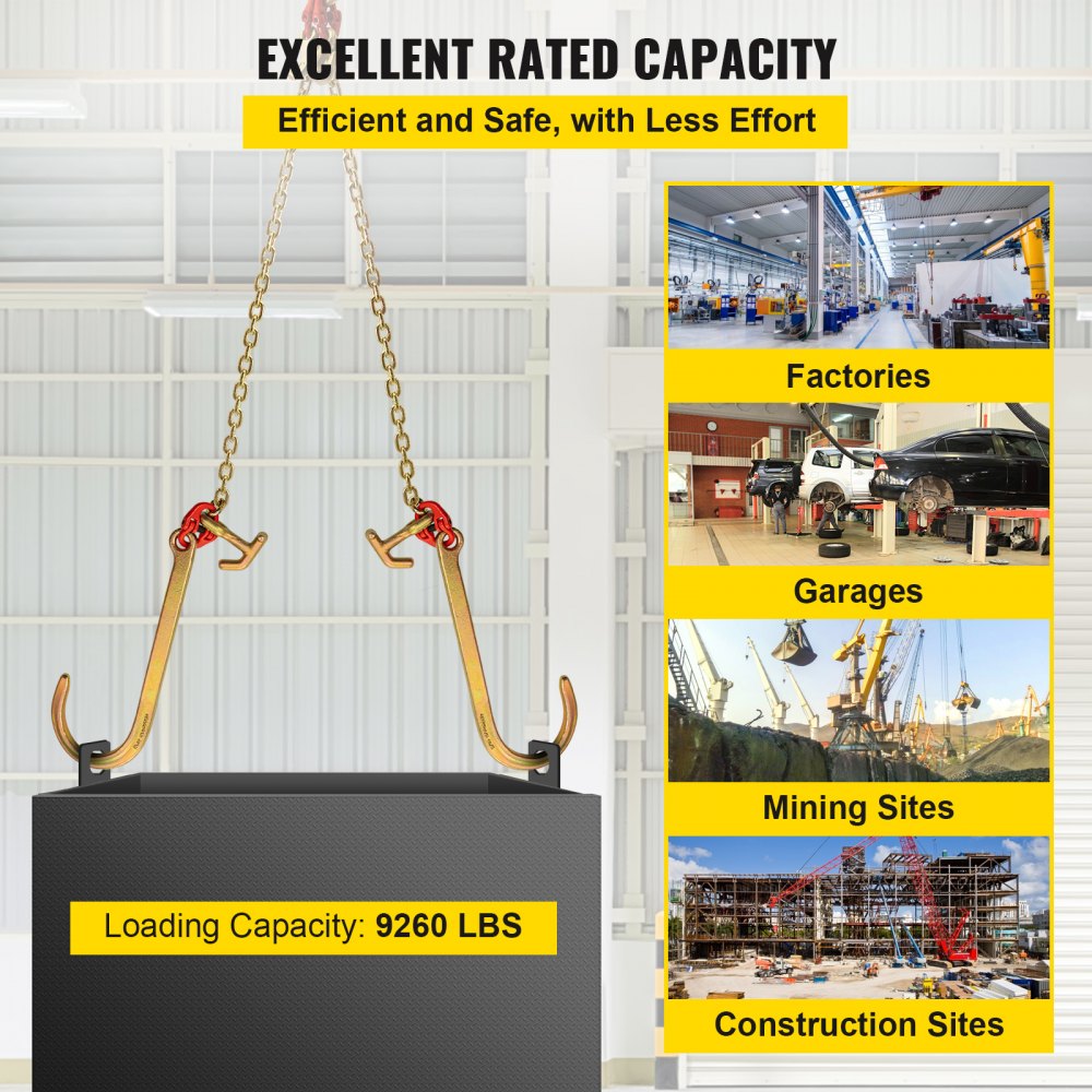 VEVOR G80 V Bridle Chain, 5/16" x 2' Towing Chain Bridle with 15" J Hooks, R Hooks & Grab Hooks, Heavy Duty Transport Chain Bridle with 10800 lbs Safe Working Load for Flatbed Truck Wrecker Recovery