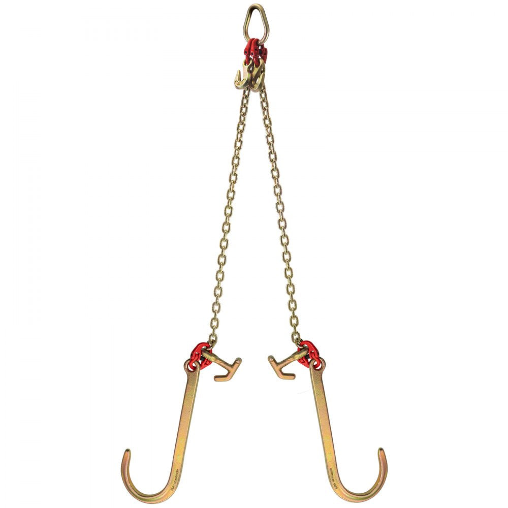 VEVOR G80 V Bridle Chain, 5/16" x 2' Towing Chain Bridle with 15" J Hooks, R Hooks & Grab Hooks, Heavy Duty Transport Chain Bridle with 10800 lbs Safe Working Load for Flatbed Truck Wrecker Recovery