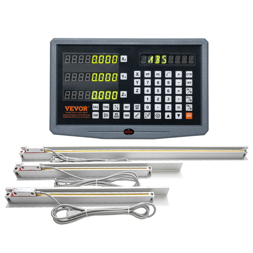 VEVOR Digital Readout 16 inch & 18 inch & 38 inch Linear Scale 3 Axis DRO Display Kit Multifunctional Crystal-Clear Display Precision 5μm Read Head