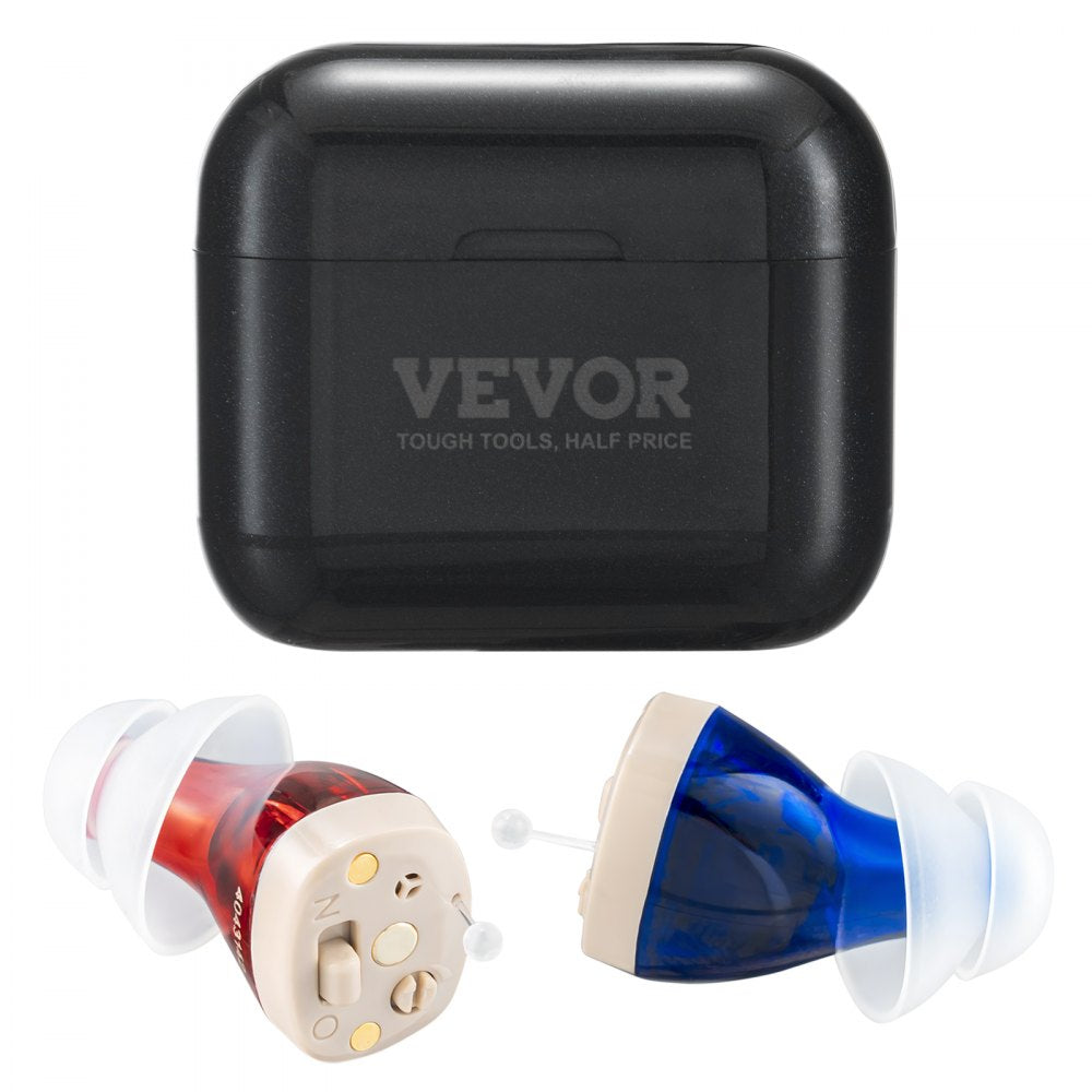VEVOR Hearing Aids for Seniors, Rechargeable Hearing Amplifiers With Noise Cancelling and Volume Control, Digital In-Ear Hearing Assist Device with Charging Case and 8 Pair of Ear Domes