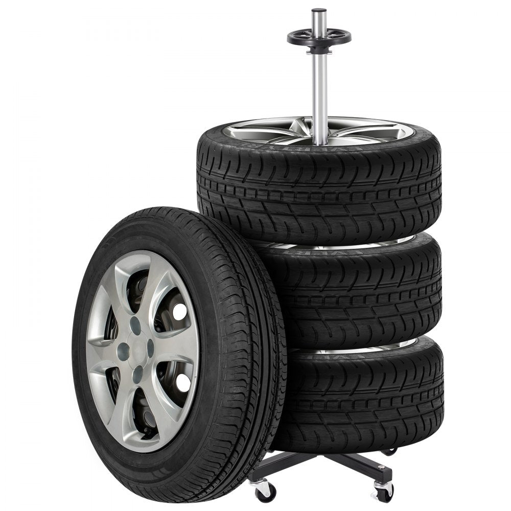 VEVOR Wheel Rack on Casters, Robust Steel Wheel Stand for 4 Wheel and Rim Combinations, Compact & Portable Tire Storage for Tires as Wide as 225mm, Supports up to 220LBS Weight, Perfect for Garage Workspace