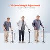 VEVOR Quad Walking Cane, 10-Level Height Adjustable Walking Stick with 4-Pronged Stable Base, Lightweight & Portable Aluminum Mobility Walking Aid for Seniors Adults Man Woman, 250LBS Loading Capacity