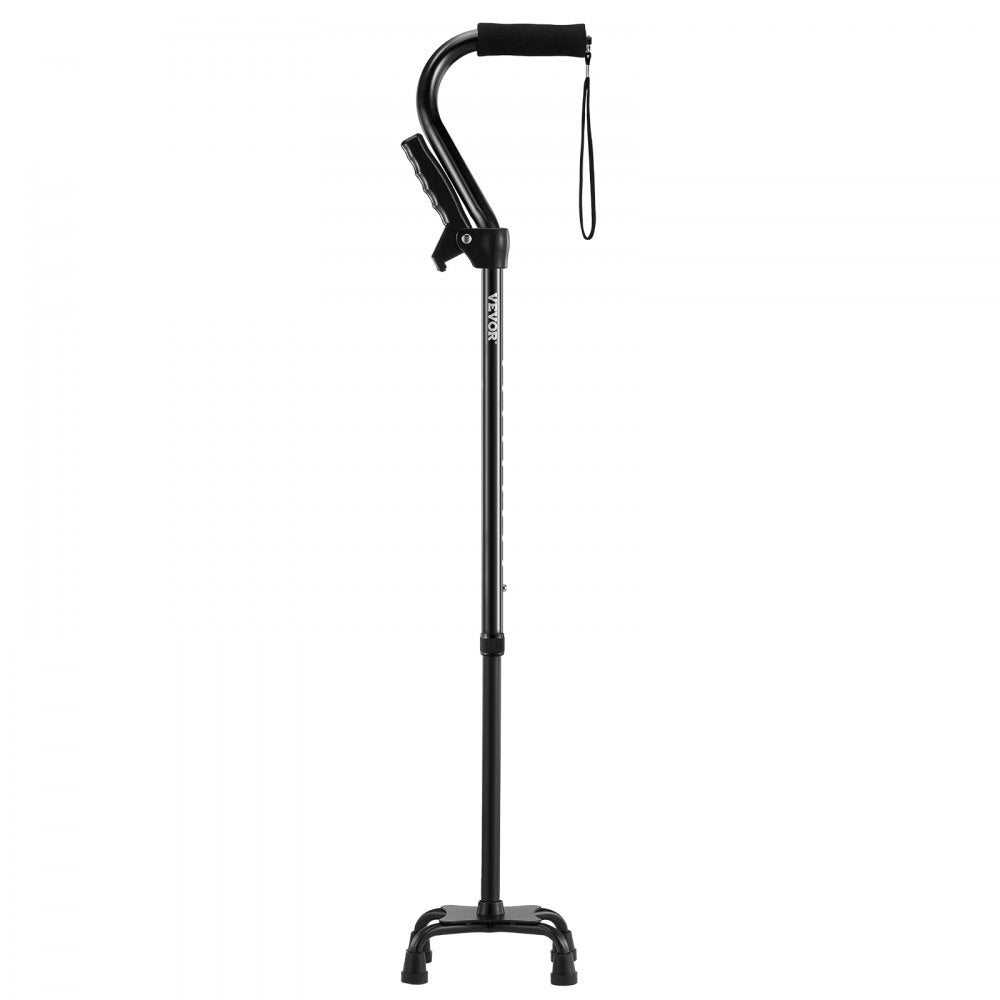 VEVOR Quad Walking Cane, 10-Level Height Adjustable Walking Stick with 4-Pronged Stable Base, Lightweight & Portable Aluminum Mobility Walking Aid for Seniors Adults Man Woman, 250LBS Loading Capacity