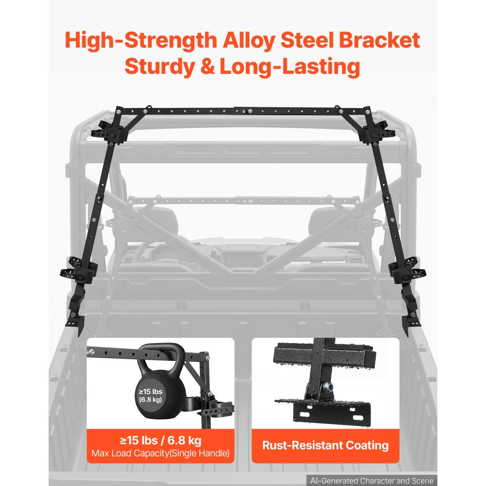 VEVOR UTV Hunting Tool Rack for Cargo Beds Alloy Steel Hunting Tool Holder, Fits Polaris Ranger General Pioneer Golf Cart, 25.59-41.14 in Adjustable Length 28.35-36.61 in Height, with Rubber Straps