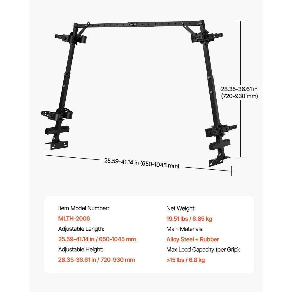 VEVOR UTV Hunting Tool Rack for Cargo Beds Alloy Steel Hunting Tool Holder, Fits Polaris Ranger General Pioneer Golf Cart, 25.59-41.14 in Adjustable Length 28.35-36.61 in Height, with Rubber Straps