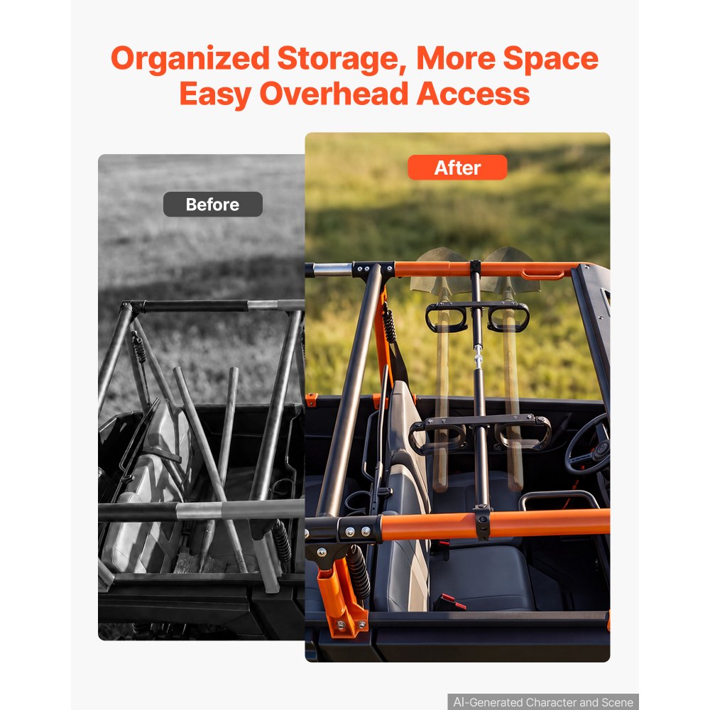 VEVOR UTV Hunting Tool Rack Sturdy Alloy Steel Overhead Hunting Tool Holder, Adjustable Fit 48"-57" Roll Bar Spacing, Compatible with Round-Tube & Profiled Roll Cages, Easy Roof Mounted, with Straps
