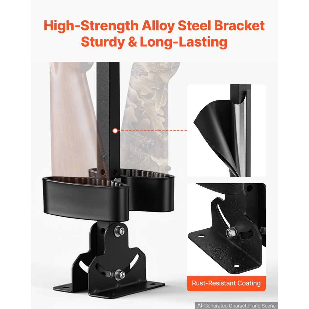 VEVOR UTV Hunting Tool Rack 27.5 to 35.5 in Adjustable Hunting Tool Holder, Fits UTV with Flat Floors, Polaris & Yamaha with Center Transmission Humps, 45° Tilt Adjustable, Aluminum Alloy, with Straps