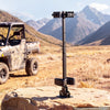 VEVOR UTV Hunting Tool Rack 27.5 to 35.5 in Adjustable Hunting Tool Holder, Fits UTV with Flat Floors, Polaris & Yamaha with Center Transmission Humps, 45° Tilt Adjustable, Aluminum Alloy, with Straps