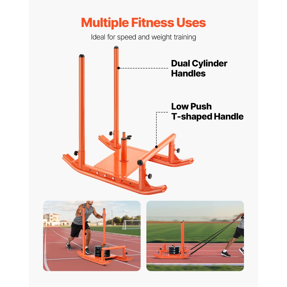VEVOR Weight Sled, Steel Power Sled, Fitness Strength Training Sleds for Athletic Exercise Speed Improvement, Workout Fitness Equipment with Handle, Compatible with 1/2 in Weight Plates, Orange
