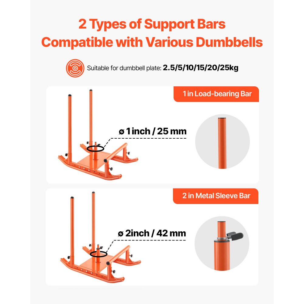 VEVOR Weight Sled, Steel Power Sled, Fitness Strength Training Sleds for Athletic Exercise Speed Improvement, Workout Fitness Equipment with Handle, Compatible with 1/2 in Weight Plates, Orange