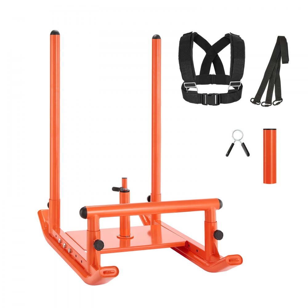 VEVOR Weight Sled, Steel Power Sled, Fitness Strength Training Sleds for Athletic Exercise Speed Improvement, Workout Fitness Equipment with Handle, Compatible with 1/2 in Weight Plates, Orange
