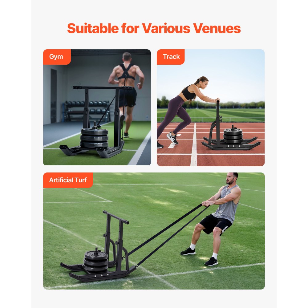 VEVOR Weight Sled, Steel Power Sled, Fitness Training Sleds for Athletic Exercise Speed Improvement, Workout Equipment with Adjustable Height Handle, Compatible with 1/2 in Weight Plates, Black