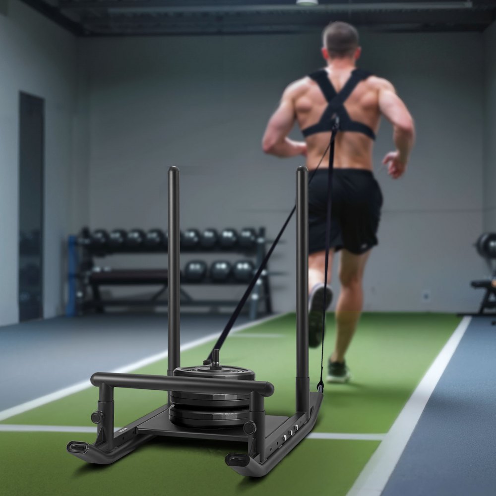 VEVOR Weight Sled, Steel Power Sled, Fitness Strength Training Sleds for Athletic Exercise Speed Improvement, Workout Fitness Equipment with Handle, Compatible with 1/2 in Weight Plates, Black