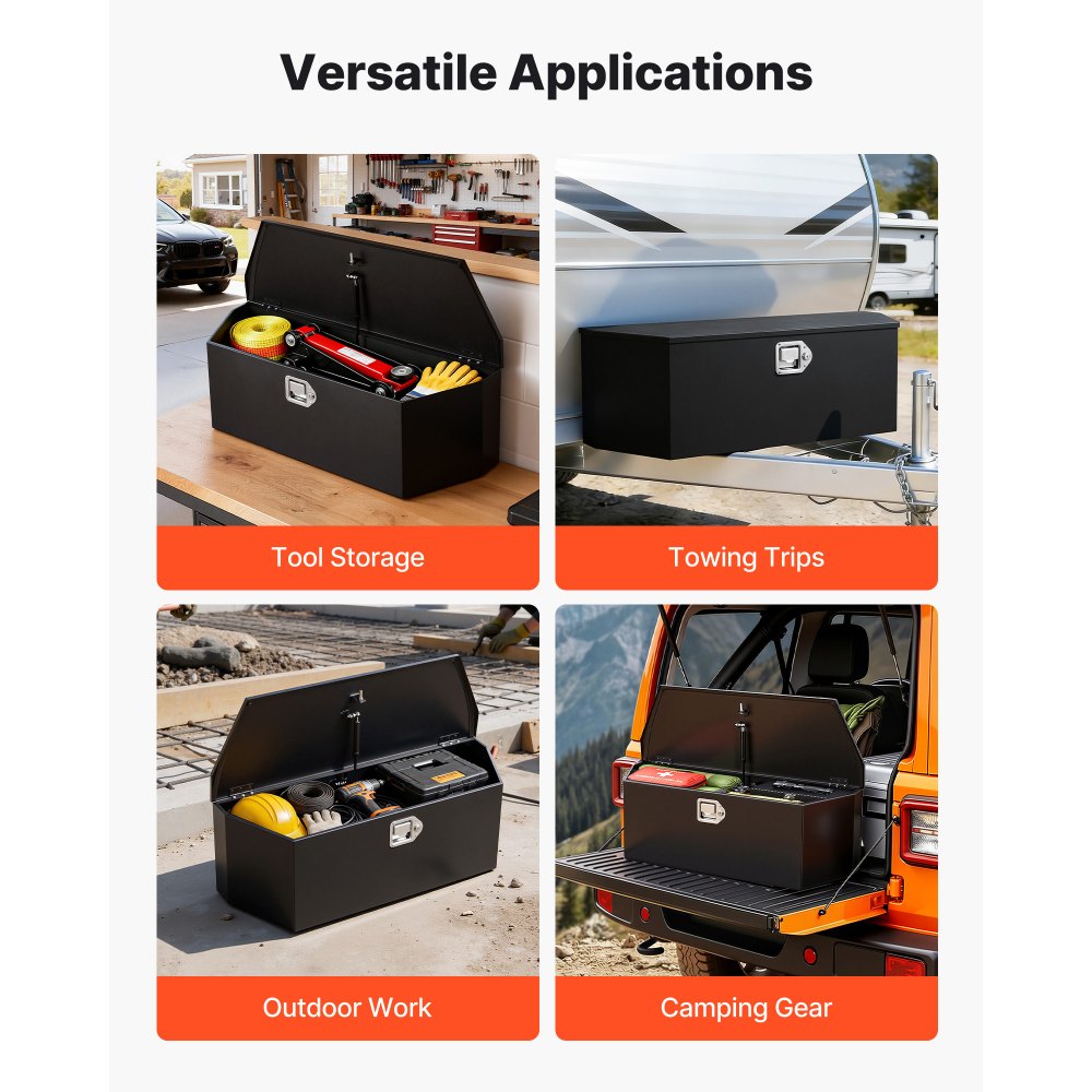 VEVOR Trailer Tongue Box, 36" x 12.3" x 12" Steel Trailer Tongue Tool Box, Heavy Duty Storage Organizer with Lock and Keys, Utility Tool Chest for Pickup Truck Bed, RV, SUV, Off-Road Vehicle, Black