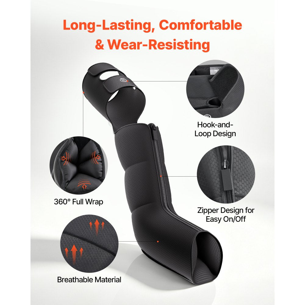 VEVOR Leg Compression Massager 9 Intensities Air Compression Leg Massager, For Daily Relaxation, 6 Massage Modes, 3 Heat Settings, Auto Shut-Off Timer, Adjustable Fit, with Storage Bag and Adapter