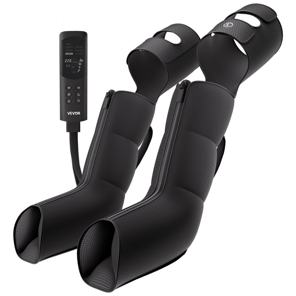 VEVOR Leg Compression Massager 9 Intensities Air Compression Leg Massager, For Daily Relaxation, 6 Massage Modes, 3 Heat Settings, Auto Shut-Off Timer, Adjustable Fit, with Storage Bag and Adapter