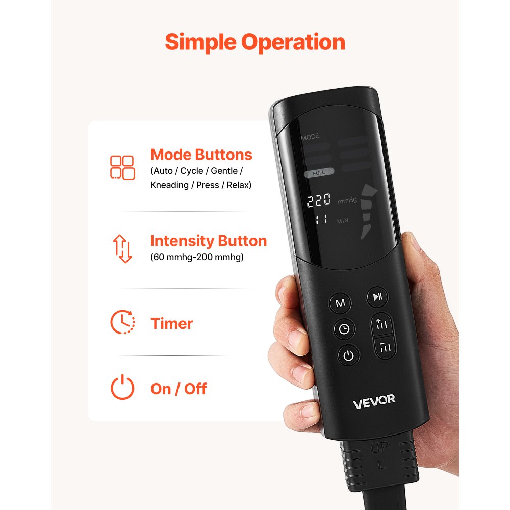 VEVOR Leg Compression Massager 6 Modes Air Compression Full Leg Massager, For Daily Relaxation, 9 Massage Intensities, 360° Coverage, Auto Shut-Off Timer, with Portable Storage Bag and Power Adapter