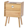 VEVOR Rattan Nightstand, Boho Bedside Table with Drawer Open Shelf, Rattan End Table Wooden Nightstand with Solid Wood Legs, Rattan Side Table with Charging Station, for Bedroom, Study & Living Room