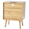 VEVOR Rattan Nightstand, Boho Bedside Table with Open Shelf 2 Drawers, Rattan End Table Nightstand with Solid Wood Legs, Rattan Bedside Table with Charging Station, for Bedroom, Study & Living Room
