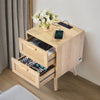 VEVOR Rattan Nightstand, Boho Bedside Table with 2 Drawers, Rattan End Table Nightstand with Solid Wood Legs, Rattan Bedside Table with Charging Station, for Bedroom, Study & Living Room