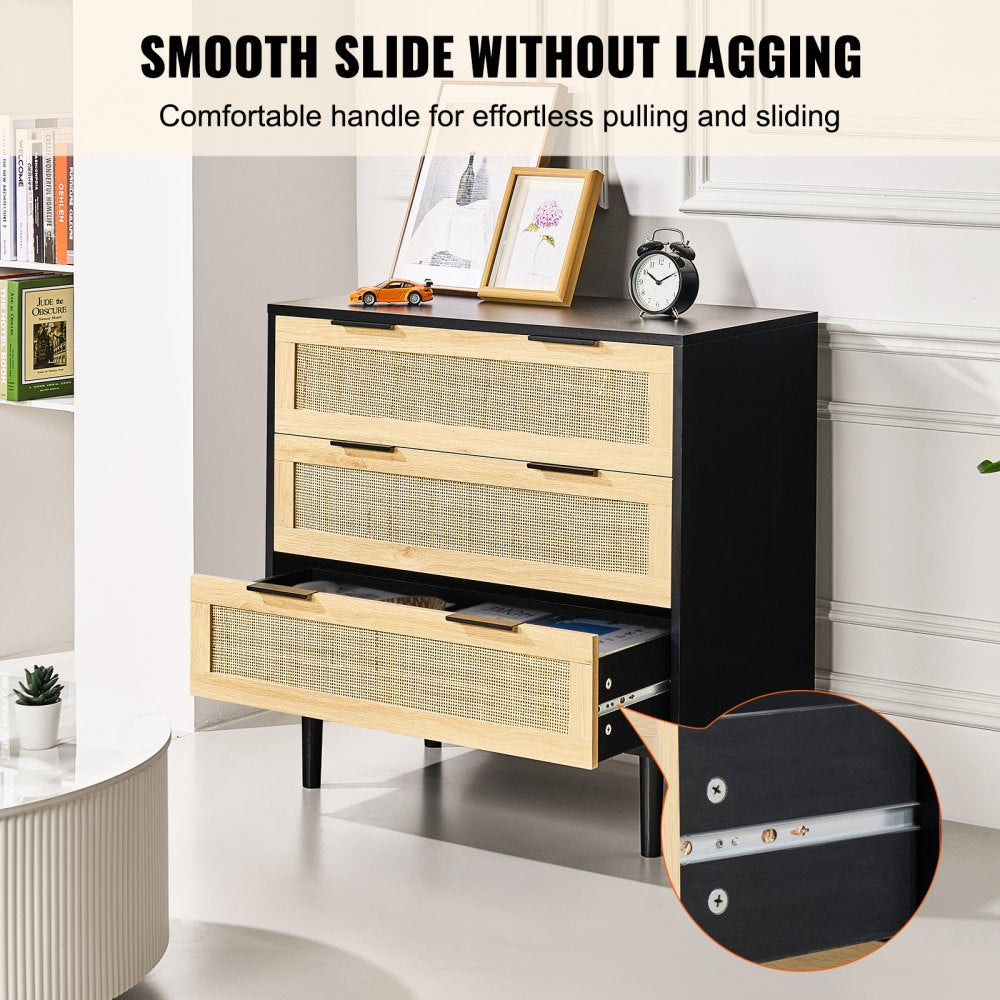 VEVOR 3 Drawer Rattan Dresser, Natural Rattan Closet Dresser with 3 Drawers, Modern Wood Chest Clothing Organizer & Storage Boho Dresser with Sturdy Handles & Legs, for Bedroom, Living Room & Hallway