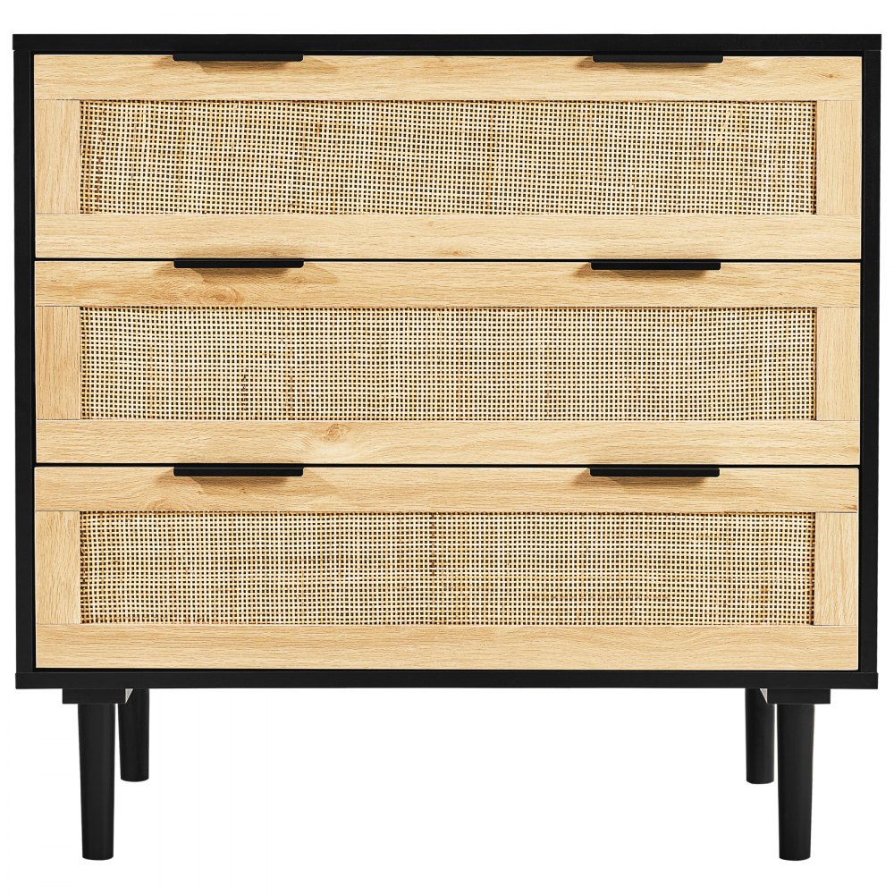 VEVOR 3 Drawer Rattan Dresser, Natural Rattan Closet Dresser with 3 Drawers, Modern Wood Chest Clothing Organizer & Storage Boho Dresser with Sturdy Handles & Legs, for Bedroom, Living Room & Hallway