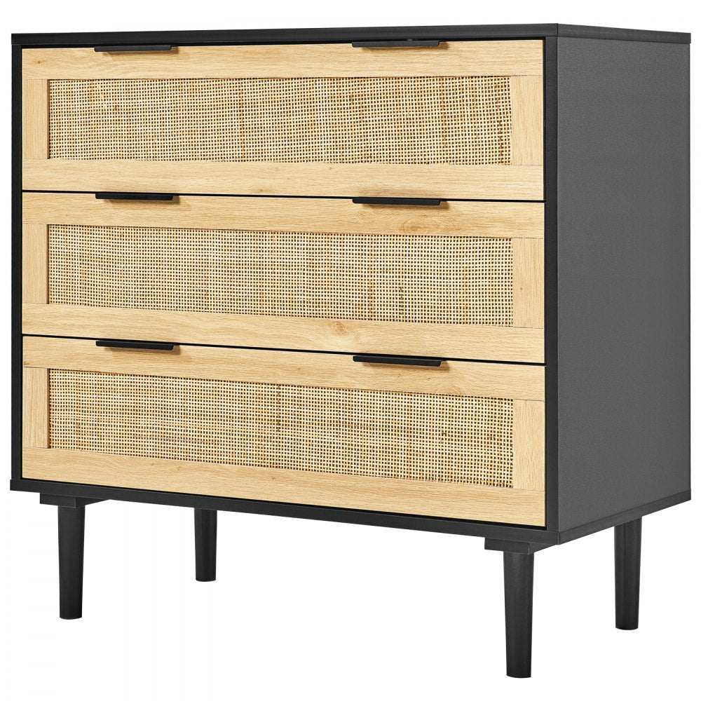 VEVOR 3 Drawer Rattan Dresser, Natural Rattan Closet Dresser with 3 Drawers, Modern Wood Chest Clothing Organizer & Storage Boho Dresser with Sturdy Handles & Legs, for Bedroom, Living Room & Hallway
