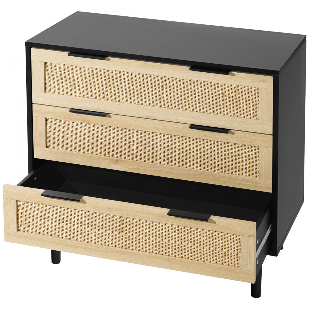 VEVOR 3 Drawer Rattan Dresser, Natural Rattan Closet Dresser with 3 Drawers, Modern Wood Chest Clothing Organizer & Storage Boho Dresser with Sturdy Handles & Legs, for Bedroom, Living Room & Hallway