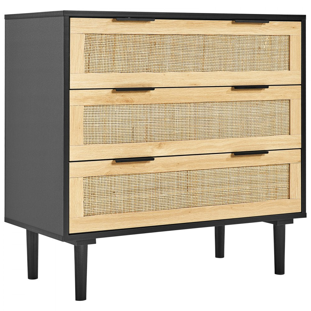 VEVOR 3 Drawer Rattan Dresser, Natural Rattan Closet Dresser with 3 Drawers, Modern Wood Chest Clothing Organizer & Storage Boho Dresser with Sturdy Handles & Legs, for Bedroom, Living Room & Hallway