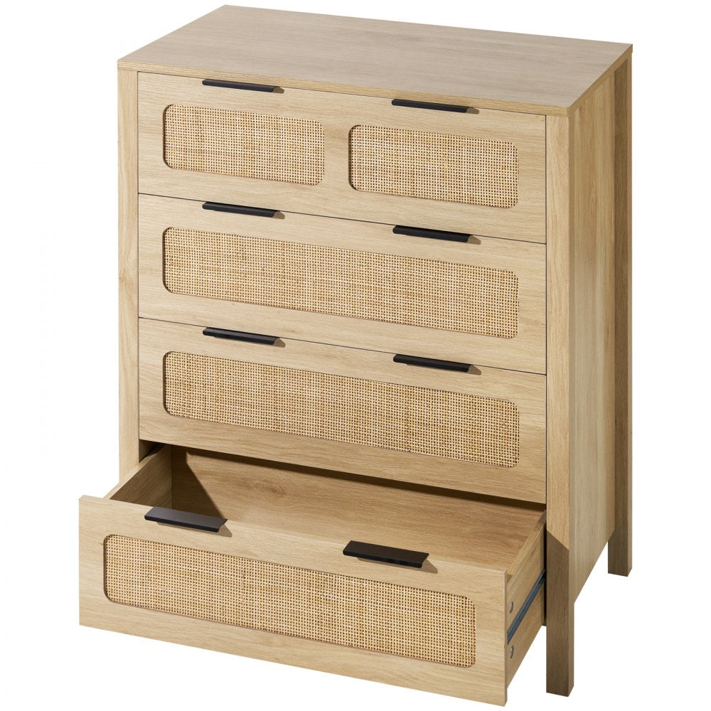 VEVOR 4 Drawer Rattan Dresser, Boho Dresser, Rattan Chest of Drawers with Spacious Storage, Natural Rattan Dresser for Bedroom, Living Room & Hallway,Rattan Nightstand with Sturdy Handles&Legs, Brown